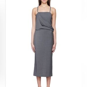 Low Classic Drape Sleeveless Gray Striped Midi Dress Small NEW $430